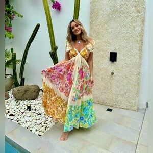 Authentic ZIMMERMANN RAIE CUTOUT RUFFLED PRINTED MIDI DRESS SIZE 0